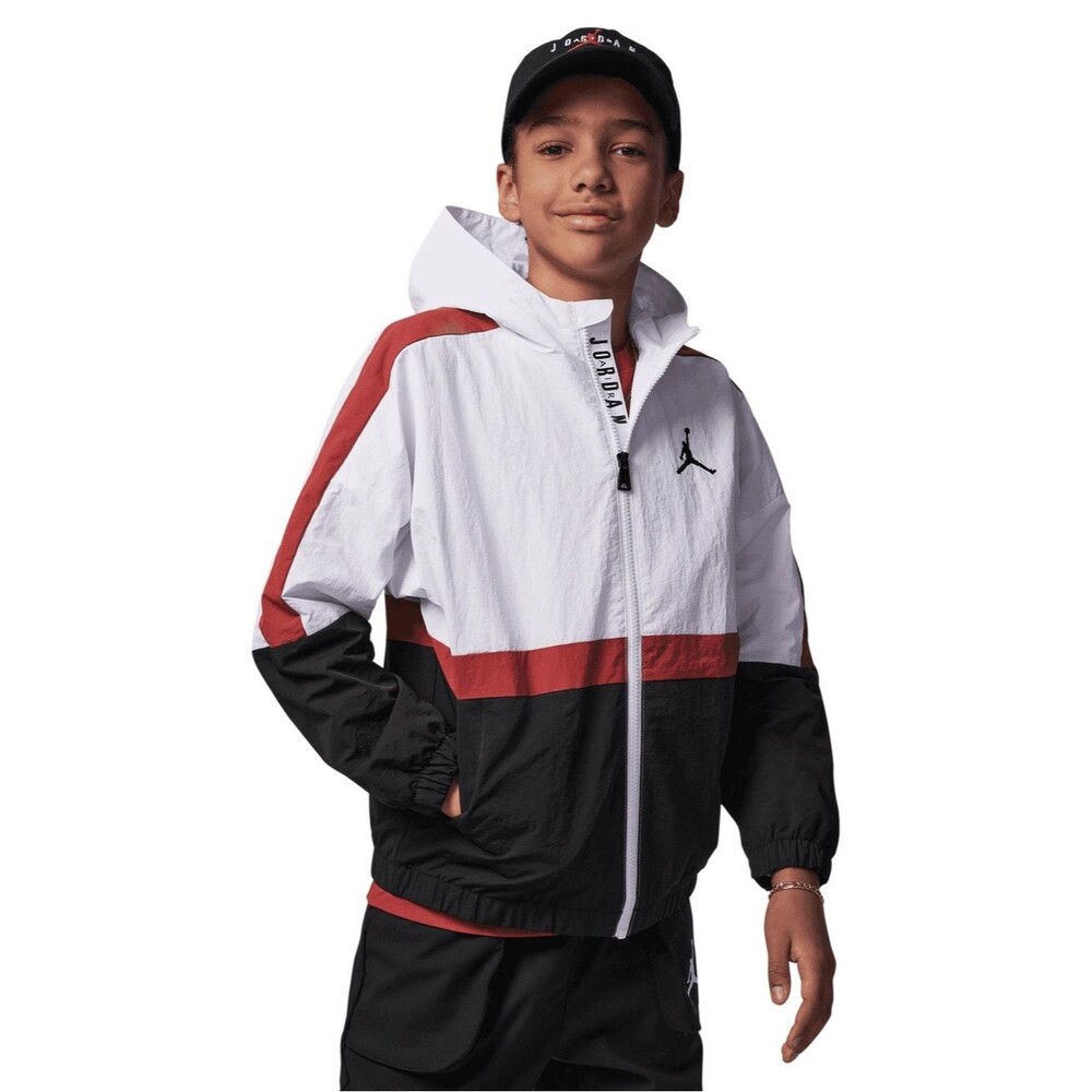 Air Jordan White/Black/Red Colorblock Hooded Windbreaker Jacket L
